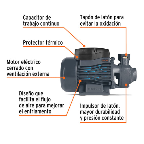 Bomba periférica 1/2 hp Truper