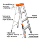 Escalera de tijera 3 peldaños con bandeja Truper