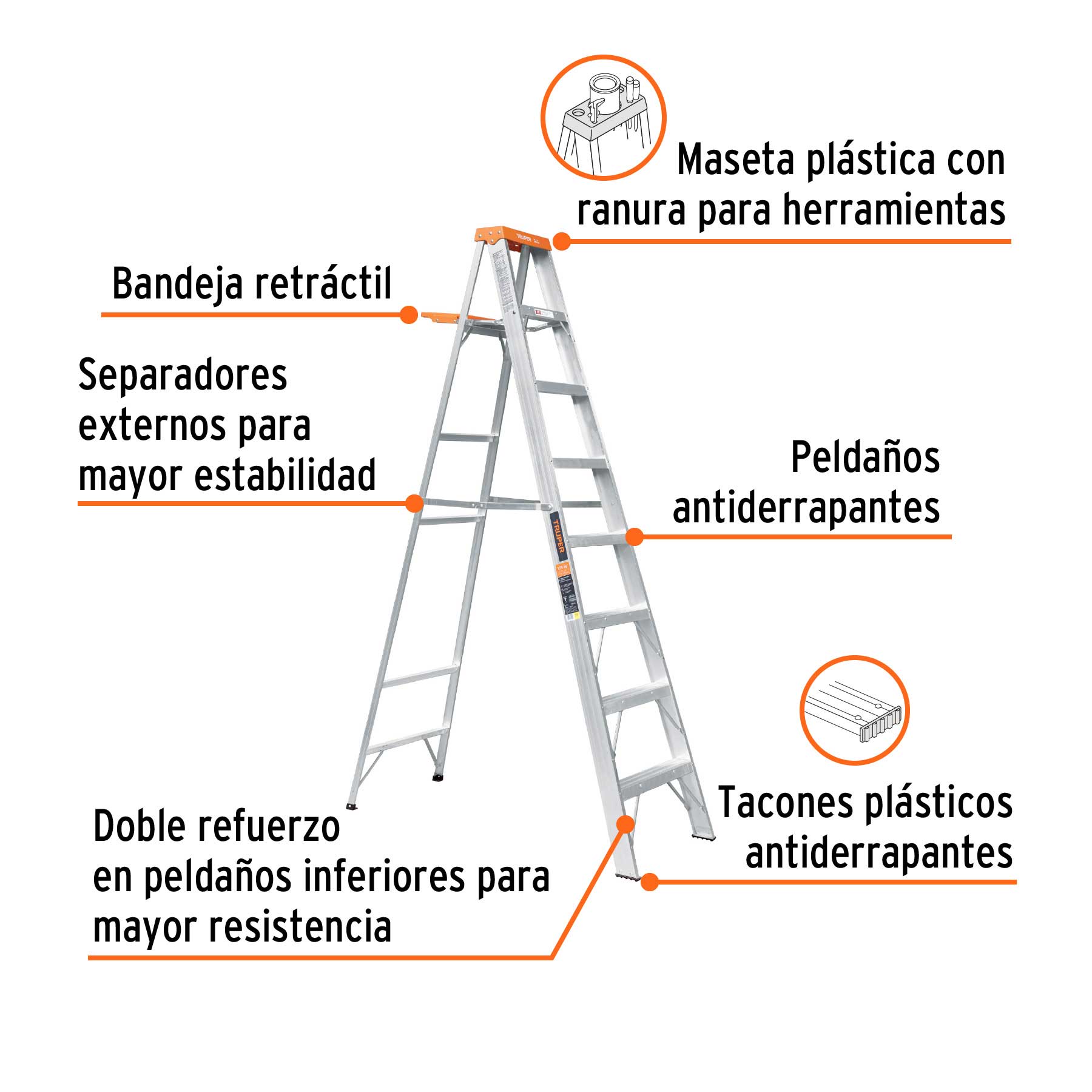 Escalera de tijera 7 peldaños con bandeja Truper