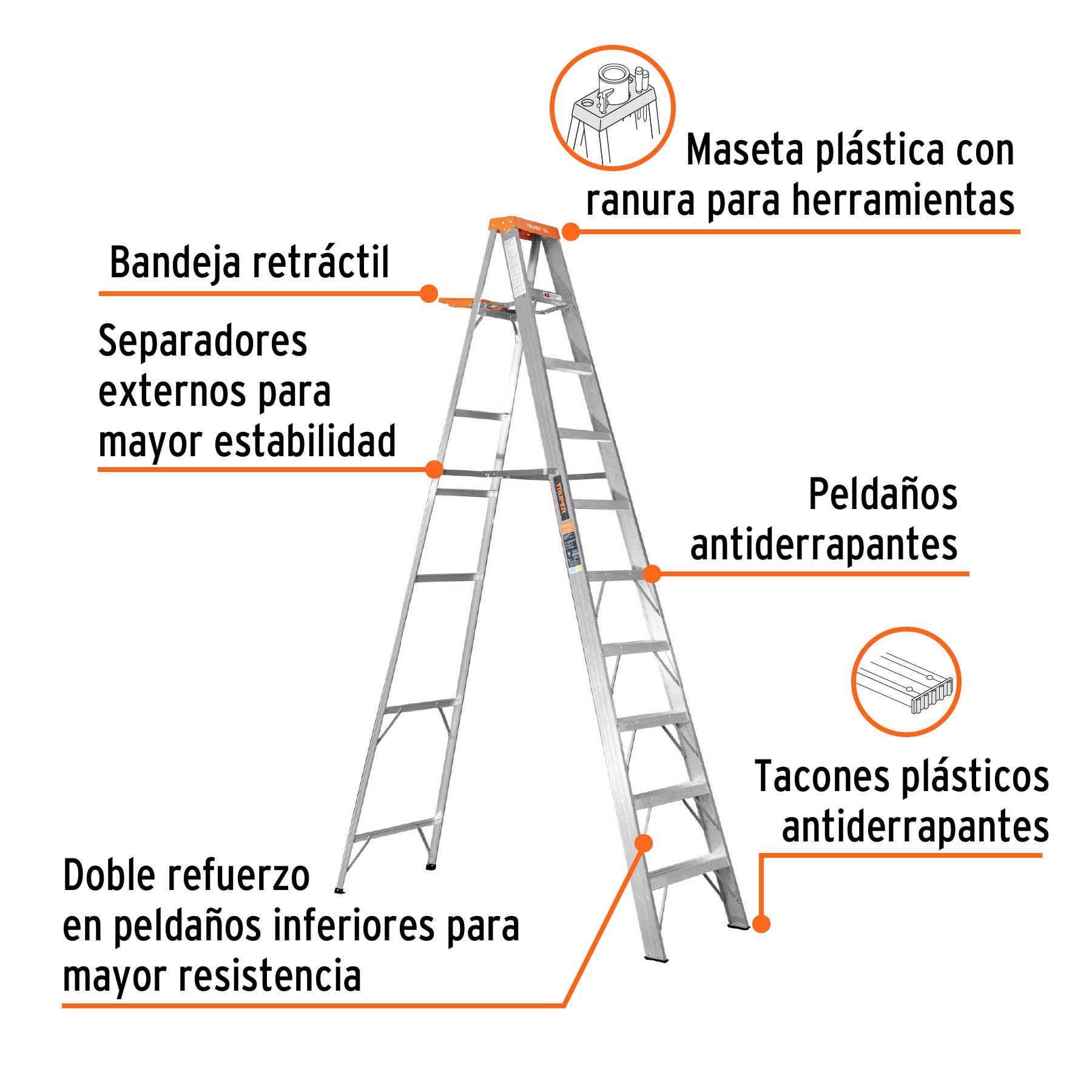 Escalera de tijera 9 peldaños con bandeja Truper