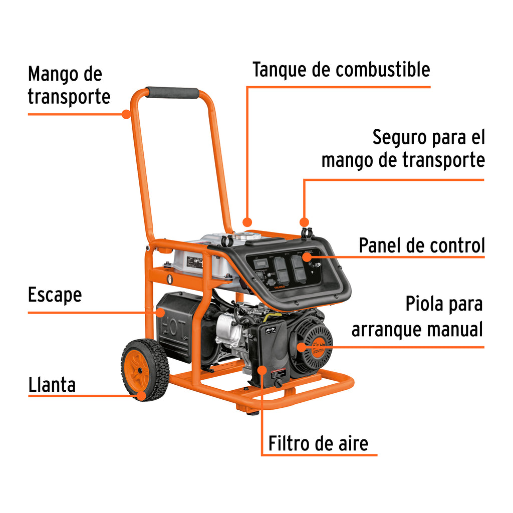 Generador portátil 1,800W motor a gasolina Truper