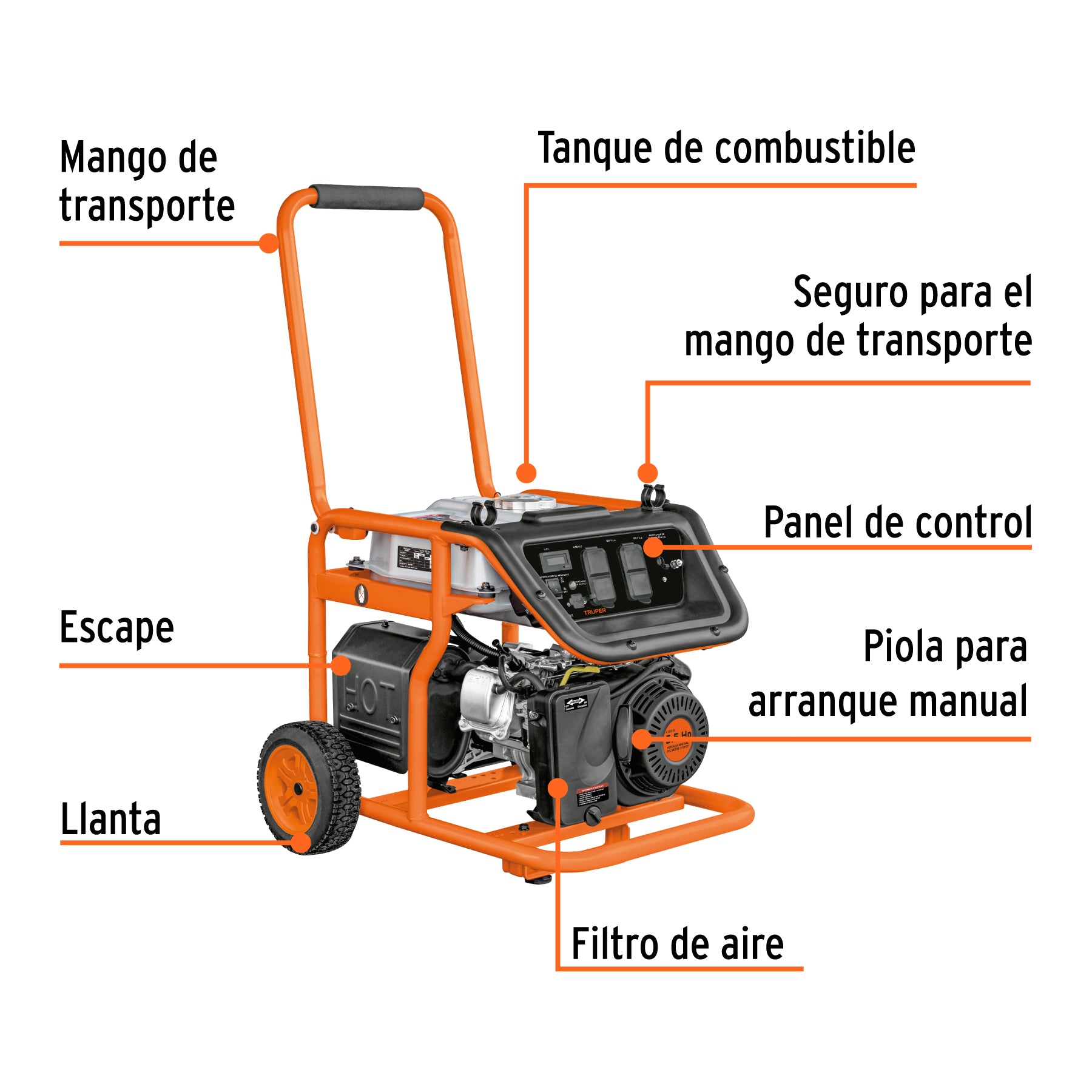 Generador portátil 1,800W motor a gasolina Truper