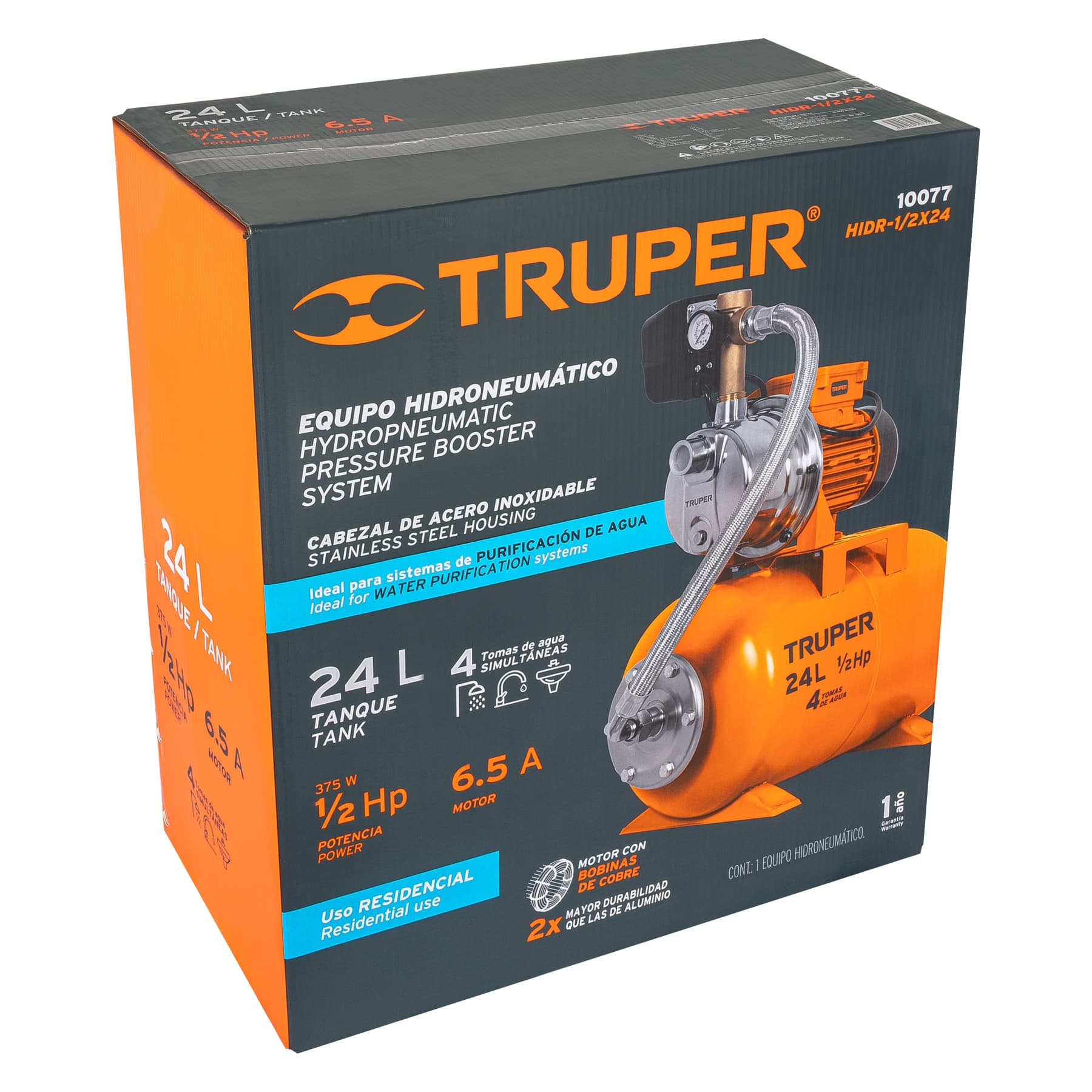 Bomba hidroneumática 1/2 hp 24 litros Truper
