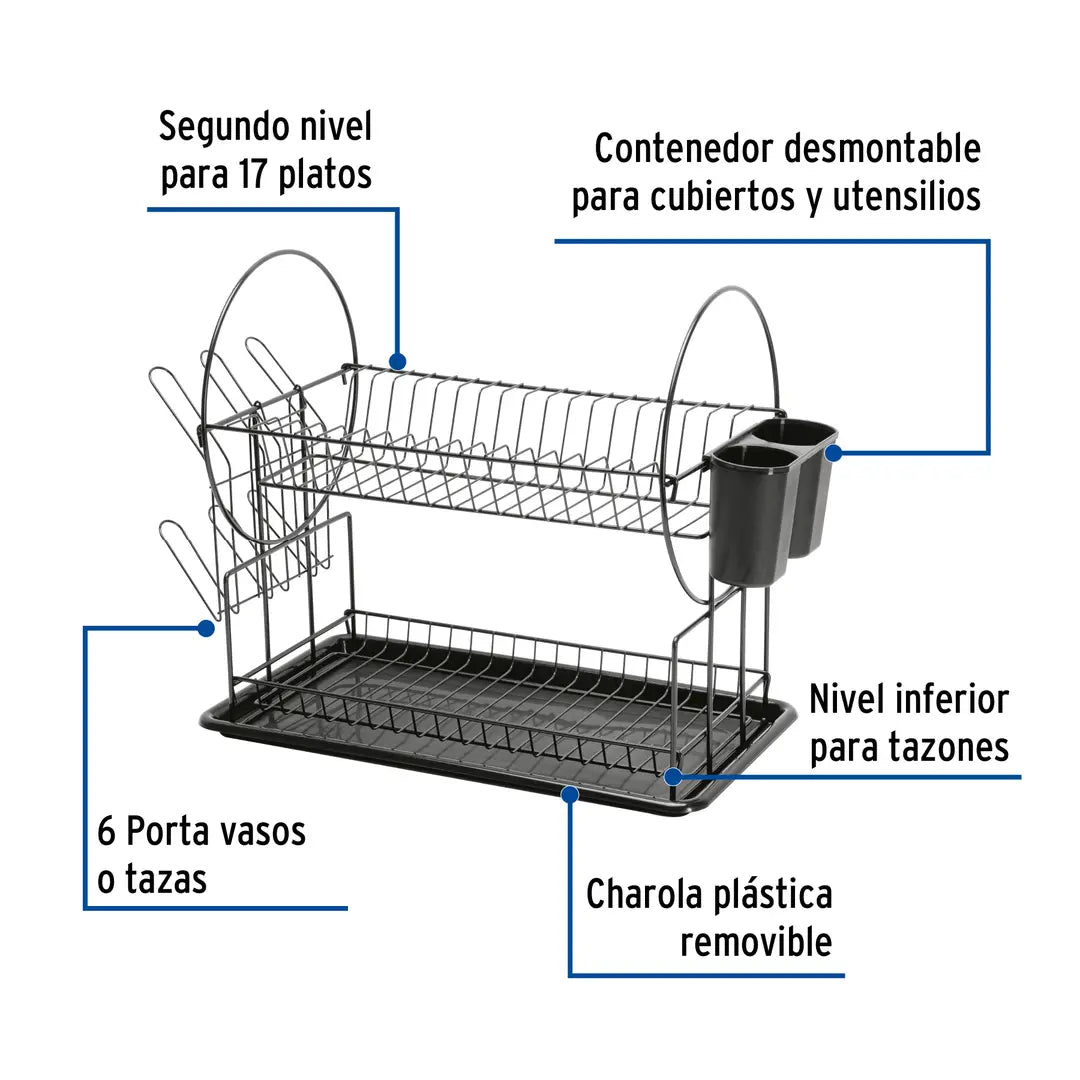 Escurridor de acero negro 2 niveles Foset